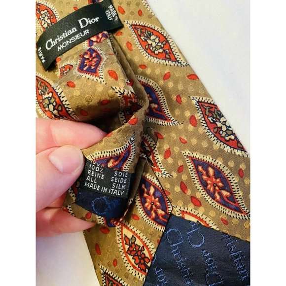 Christian Dior Bronze Paisley Dotted Tie - Picture 10 of 10